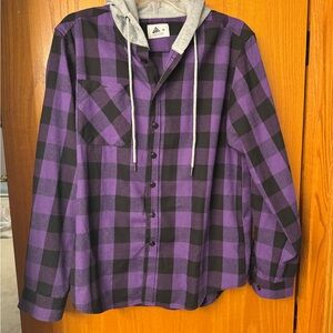 Purple & Black Plaid Hooded Flannel Shirt